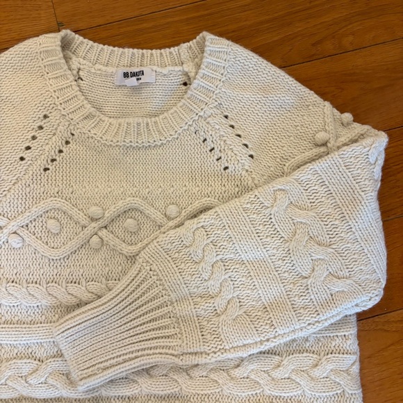 BB Dakota Doing The Most Cable Fisherman's Knit Sweater Ivory Off-White Large - Picture 1 of 7